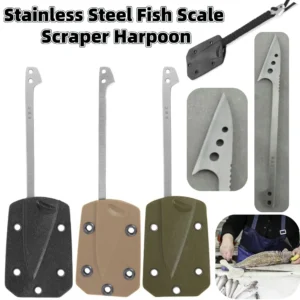 Practical Fishing Gear Tool Stainless Steel Fish Scaler Harpoon Multi-functional EDC Survival Gadgets with K Plate Sheath