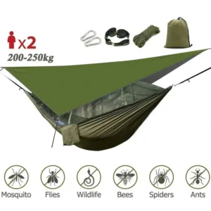 Hammock with Mosquito Net&Rainfly Tent Tarp & Tree Straps,Portable Nylon Hammock Tent for Camping Hiking Backyard Travel