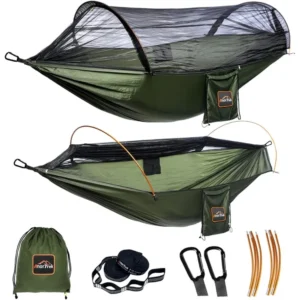 Professional Camping Hammock with Mosquito Net Lightweight Portable Double Hammock Tree Straps Aluminum Poles 600lbs Capacity