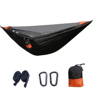 A95I-Automatic Quick-Open Elastic Mosquito Net Hammock Outdoor Camping Anti-Mosquito Mesh Hammock Black + Orange